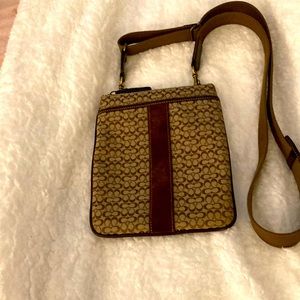 Coach canvas and suede crossbody. Brown signature. 7x8 1/3